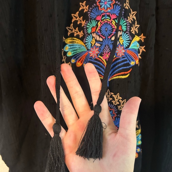 Farmers Market 3x Vibrant Floral Embroidered Black Boho Tunic Festival - Picture 12 of 16